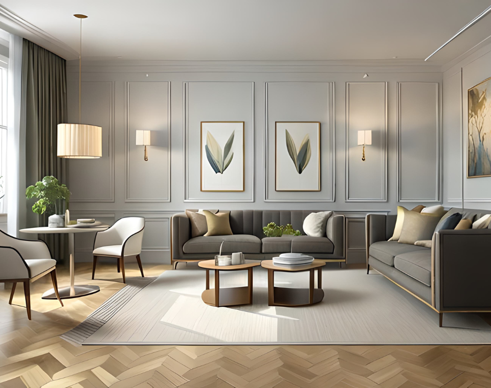 Modern living room set with solid-wood coffee table and sofa