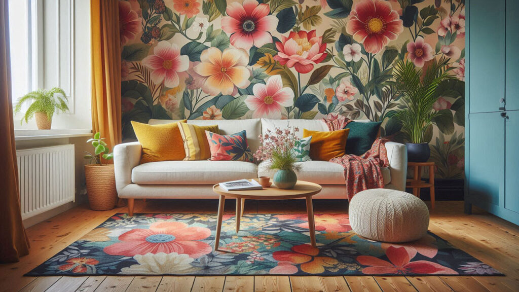 Bold Floral Living Room Wallpaper