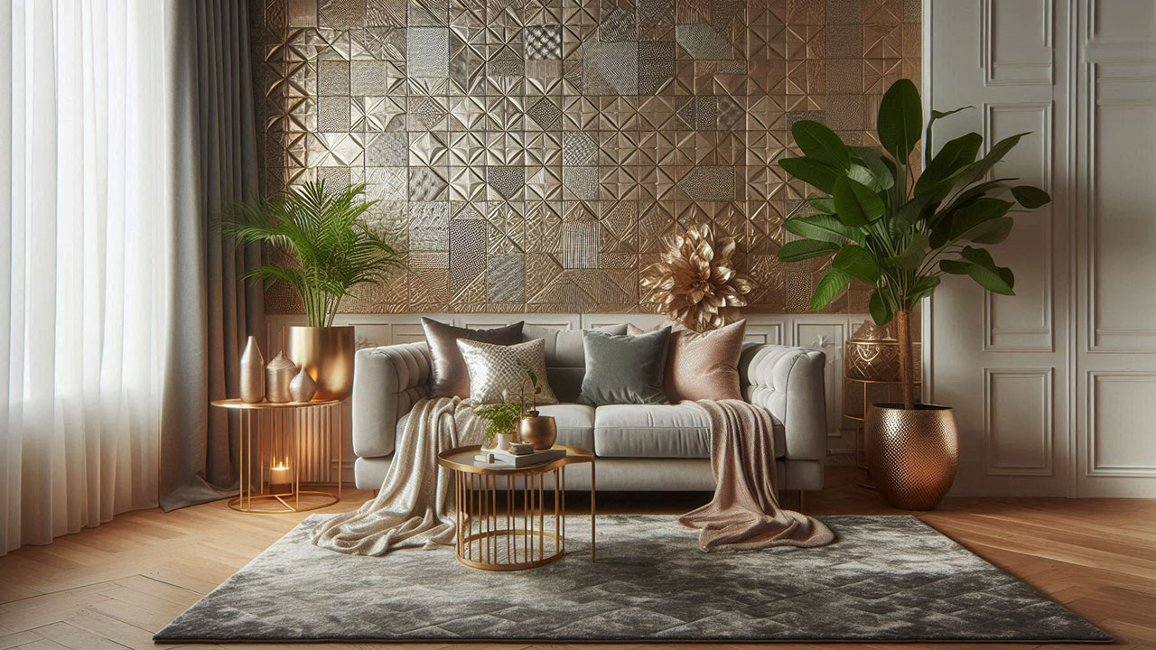 Metallic Accents Living Room Wallpaper