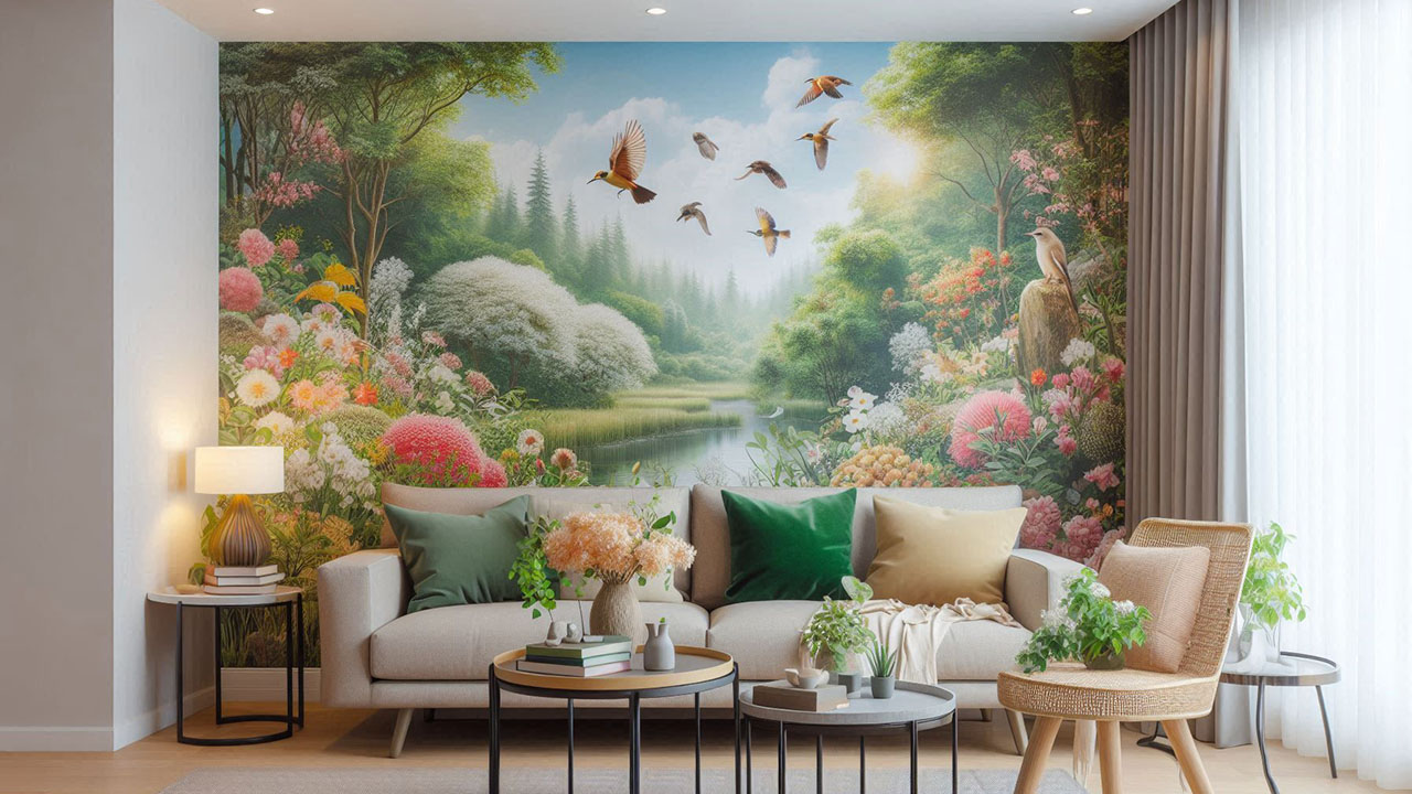 Nature-Based Living Room Wallpaper